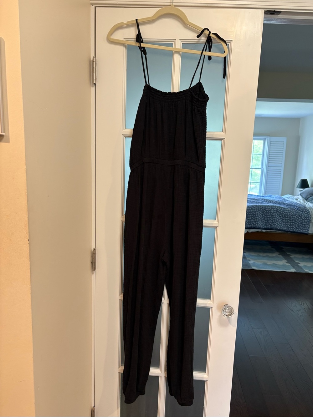 Z Supply Black Smocked Tie-Shoulder Jumpsuit